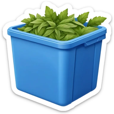Blue plastic container with green dried herbal leaves which are clumped together

 sticker