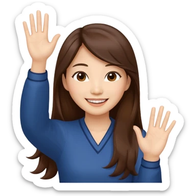 An Asian woman with long brown hair waving her hands sticker