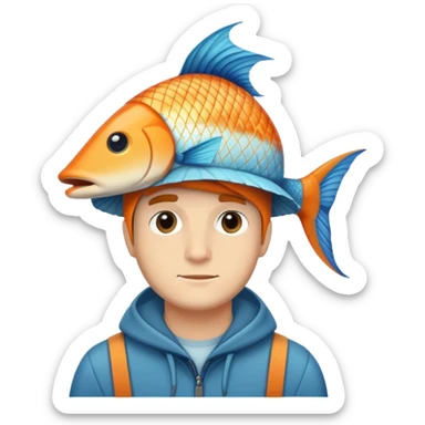 My buddy Ethan with a really tall fish hat sticker