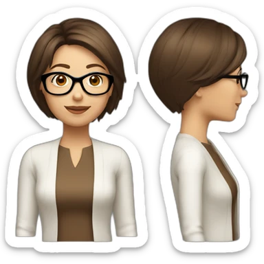 42 year old women bob haircut brown hair brown glasses sticker