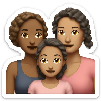 Madre pelo moreno, hija mayor pelo castaña ondulado e hija pequeña pelo castaña claro pelo lido dandose un abrazo sticker