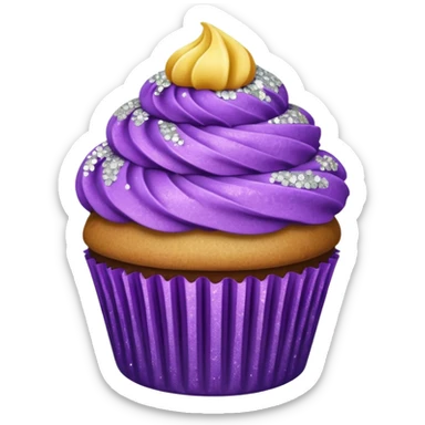cupcake with purple frosting and edible glitter sticker