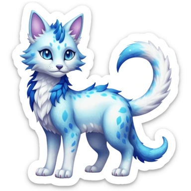 Pastel realistic divine glowing shiny glossy glittery holy cute elegant beautiful fantasy feline-vernid-sergal-fursona animal creature with a tufted tail full body with intricate markings  sticker