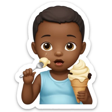 black newborn baby sitting eating ice cream sticker