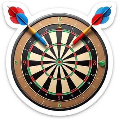 A dartboard with darts firmly stuck in the bullseye, surrounded by the colorful sections of the target. The background conveys a competitive atmosphere, with a subtle focus on precision and skill in the game of darts. sticker