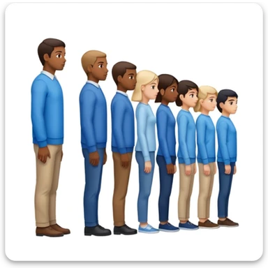 A line of people standing in profile, one behind the other, blue background sticker