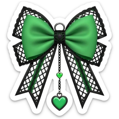 green gothic bow with black lace trim and heart charm, remove background sticker