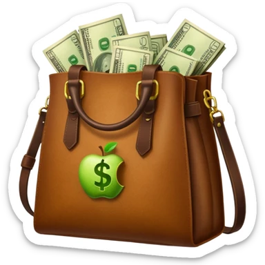 Create a leather bag with a stack of cash inside in authentic Apple emoji style. sticker