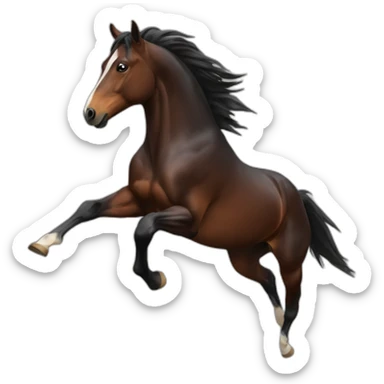 galloping dark bay horse with small headmark sticker
