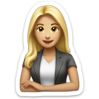 blonde asian female software engineer with Macbook on the table sticker