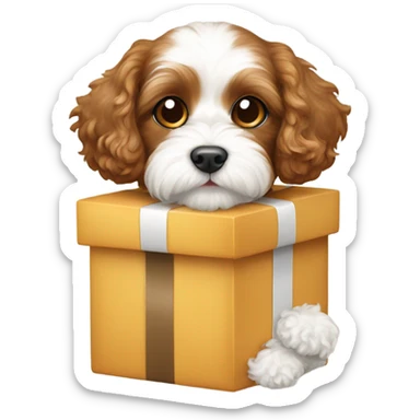 Brown and white cavapoo and gift box sticker