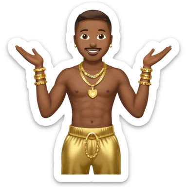 MC Hammer with dark brown hair, shirtless with necklace, metallic gold harem pants  sticker