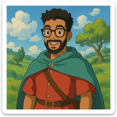 austincredible as a Ghibli-inspired hero with whimsical background sticker
