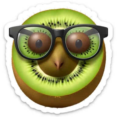 Un kiwi con gafas sujetando un durum sticker
