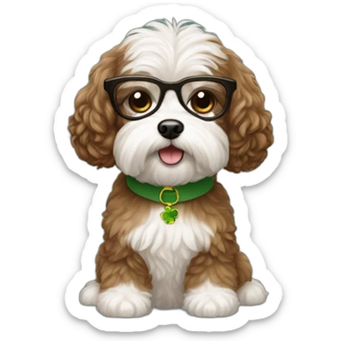 Long straight brown hair, eyeglassed irish girl with white maltipoo sticker