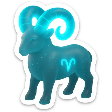 "A digital illustration of the Aries zodiac sign, a majestic ram with glowing horns, incorporating the color #00d9ff prominently in its design, celestial background, mystical and cosmic atmosphere" sticker