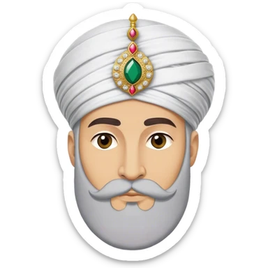 ​Cinematic Realistic Portrait of Suleiman the Magnificent, depicted as a regal Ottoman sultan adorned with a large, white, round, tall turban and a majestic grey beard, his commanding gaze bathed in warm, historic lighting that exudes timeless authority and grandeur, sticker
