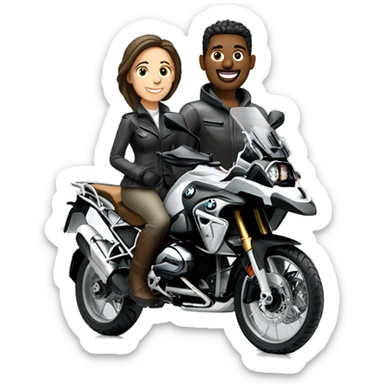 A man an a woman in a grey bmw 1200 gs  sticker