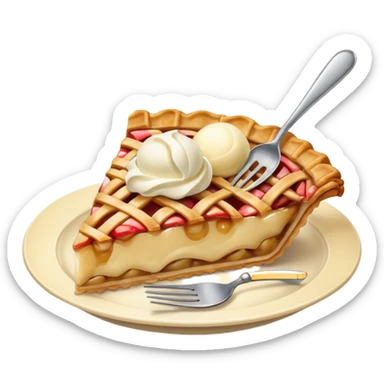 A slice of apple pie with  vanilla ice cream sticker