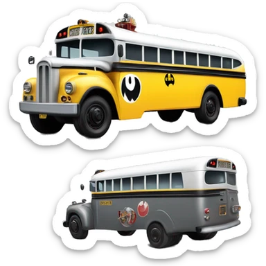Side view shiny Graphite colored Batman’s 1956 accessorized ghost busters school bus sticker