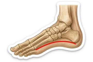 spazio dall'avampiede al tallone umano sottolineato in rosso, fai l'arto umano anatomico realistico con evidenza su quel tratto sticker