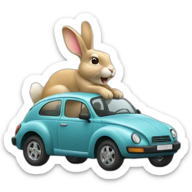 A big rabbit with a car sticker