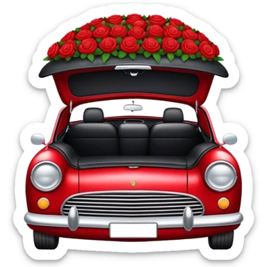 Ruby red car in the trunk many Strawberry Red roses black sticker