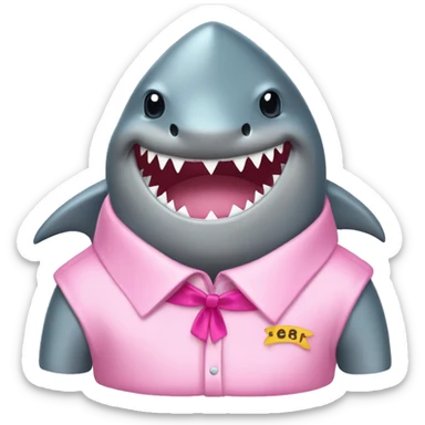 a shark wearing a pink beautiful princes' shirt and using a gemes ribbon sticker