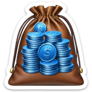 leather bag on top of blue coins stack sticker