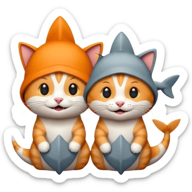2 happy cats wearing shark hats sticker