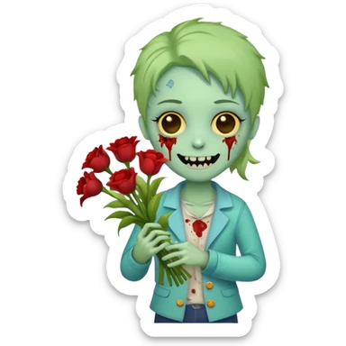 Cute funny zombie gives flowers sticker