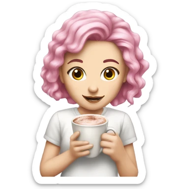white girl with pink hair and hot choco sticker