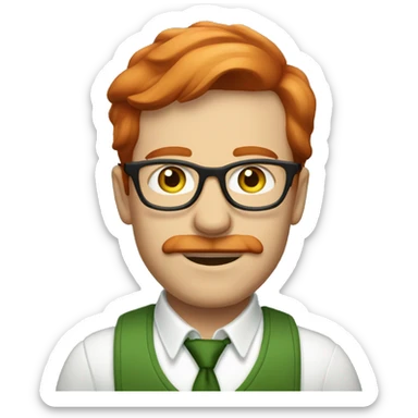 Short red hair white man with glasses green eyes moustace sticker