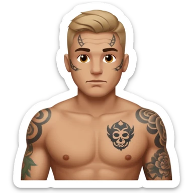tattoo man, white skintone,tattoos on face, more visible, bulky man with tattos on his chest. sticker