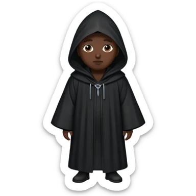 The person on the right is wearing a black robe with a tall, pointed hood that completely covers their head and face.  sticker