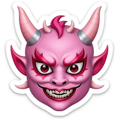 A pink girly oni mask with devil horns  sticker