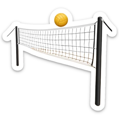 A close-up volleyball net with a ball hovering above it, set against the backdrop of a sandy volleyball court. The scene highlights the tension of an impending play, with the court lines clearly visible and a bright, sunny atmosphere surrounding the action. sticker