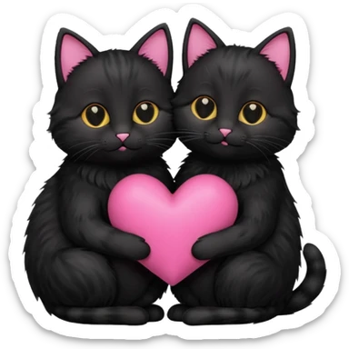 two black cats love, pink heart sticker