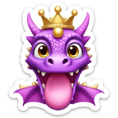 Pink-violet dragon with gold crown and pink bubbles  sticker