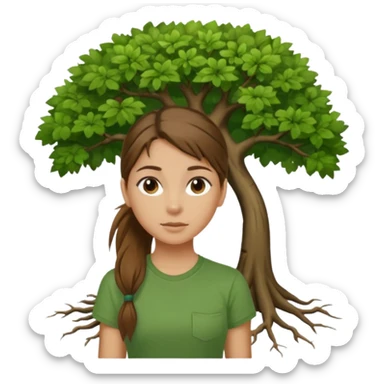 Make a zumba coach emoji, brown eyes, brown hair girl, green shirt withe "the roots" on it, longer pony tail hair, add the tree logo for the roots remove tree from background sticker