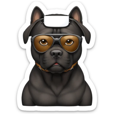 A a black cane corso with Oakley sunglasses sticker