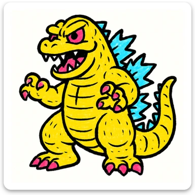Godzilla, classic movie monster, bold dynamic style, vibrant colors, powerful stance sticker