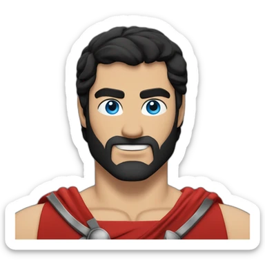 The Spartan Leonidas. Muscly physique. Wearing a red cape. Masculin. Black hair. Blue eyes. sticker