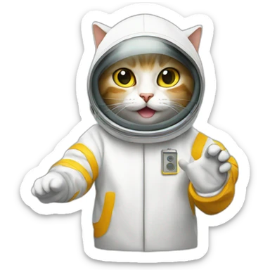 cat in a hazmat suit waving she sticker