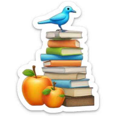 stack of macbook on top of apple on top of orange on top of brick on top of lizard on top of bird sticker