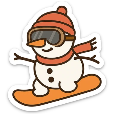 flat toon style snowman with goggles snowboarding sticker