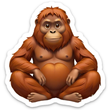 cinematic-orangutan-realistic-full-body-sitting-emoji,-massive-frame-relaxed-with-arms-folded-thoughtfully,-thick-orange-fur-flowing-in-the-breeze,-head-tilted-dramatically,-deep-dark-eyes-filled-with-ancient-wisdom,-simplified sticker
