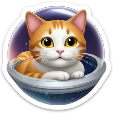 Space ginger cat floating in space with galaxy background sticker