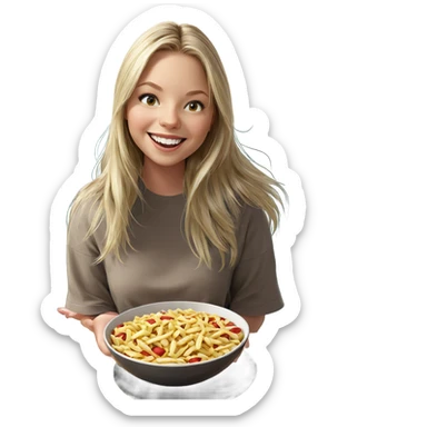 blonde girl smiling with food sticker