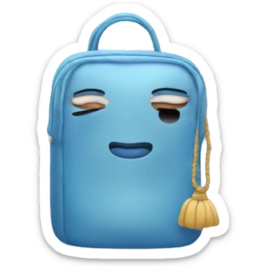 bag with a makeup and is blue  sticker